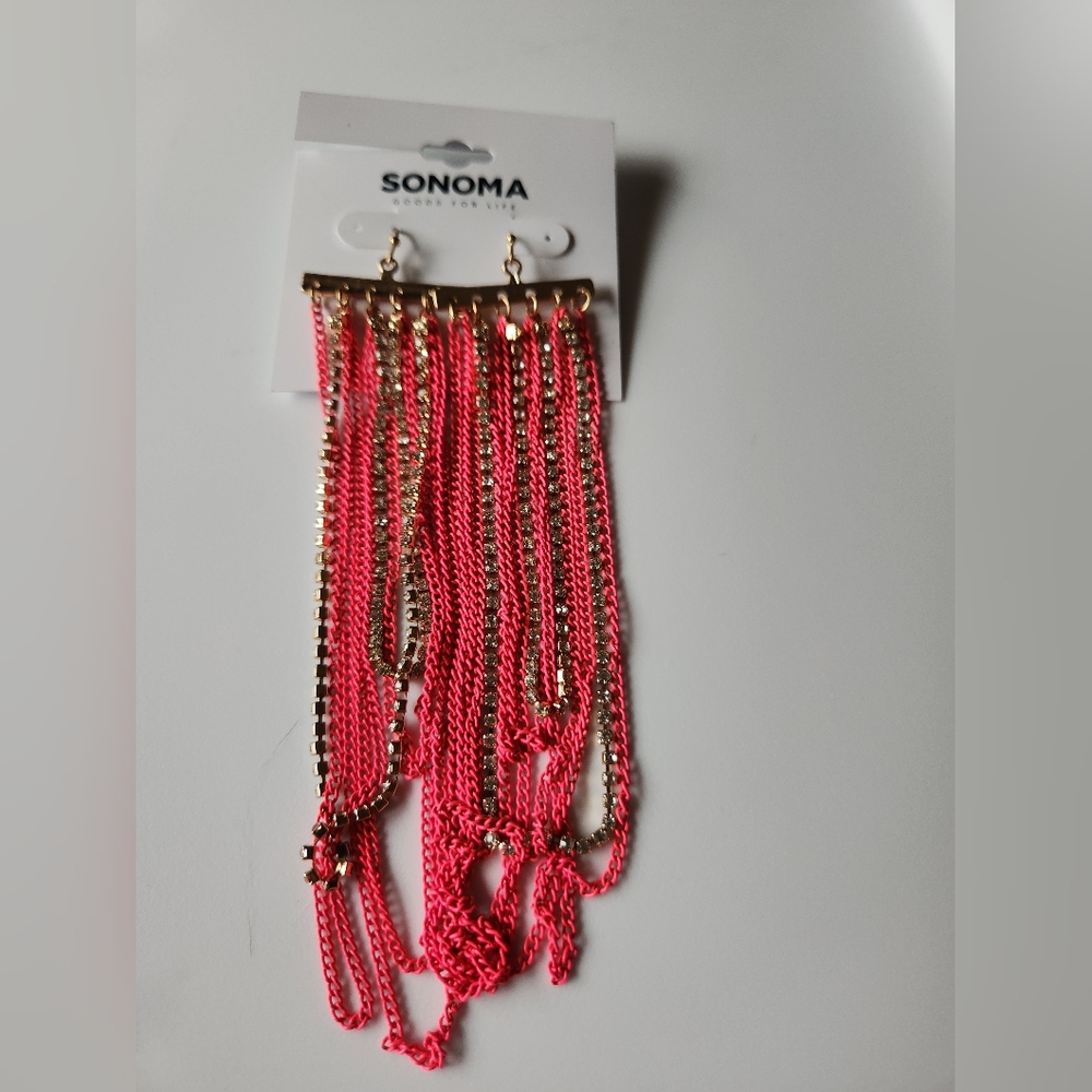 Sonoma Pink Chain Dangle Earrings NWT